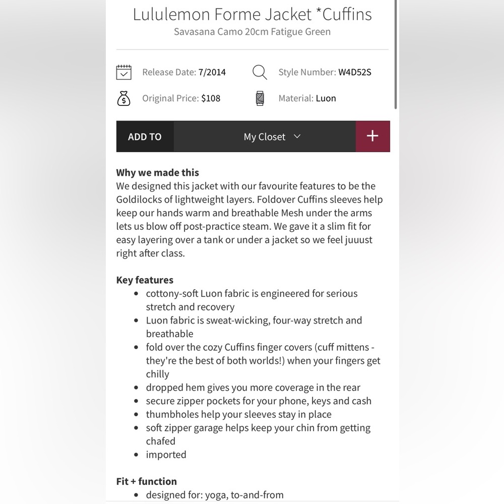 Lululemon Forme Jacket Savasana Camo - Picture 8 of 8